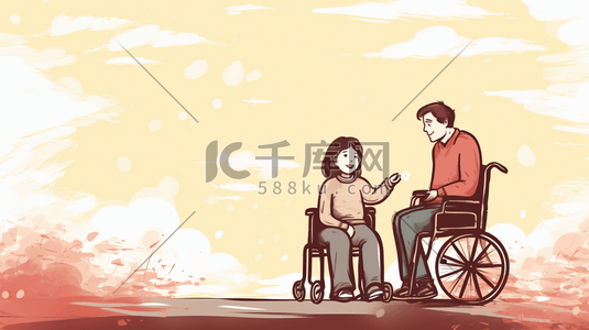 照顾陪伴残疾人人物插画12