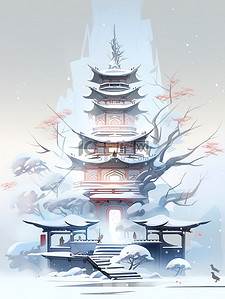 中国风古建筑古塔节气小雪大雪冬至冬季3