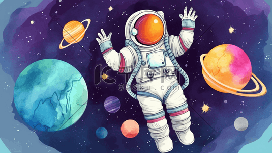 颤抖吧人类插画图片_卡通人类月球日航天宇航员太空勘探插画12