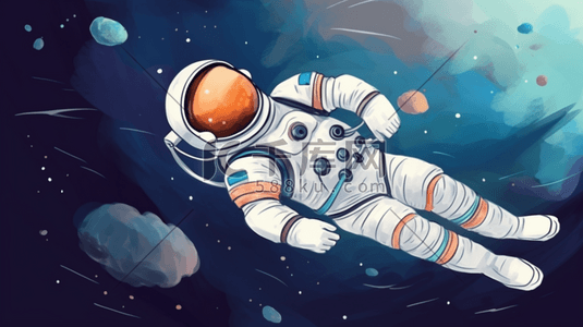卡通人类月球日航天宇航员太空勘探插画6