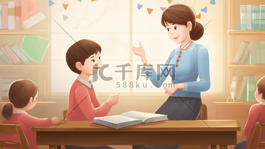 女老师卡通插画图片_教孩子们学习的女老师教师节插画5