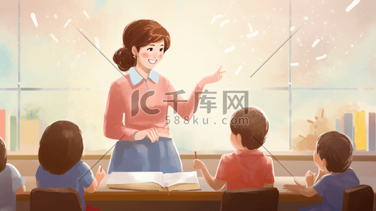 给学生们上课的女老师教师节插画7