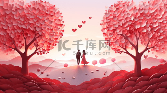 剪纸风七夕插画图片_浪漫情侣剪纸风七夕情人节插画6