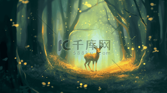 唯美梦幻森林中的麋鹿插画13