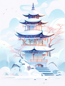 中国风古建筑古塔节气小雪大雪冬至冬季4