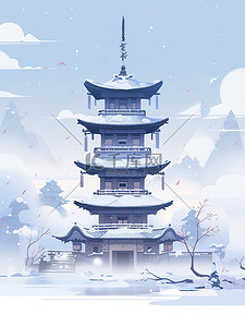 古塔插画图片_中国风古建筑古塔节气小雪大雪冬至冬季12