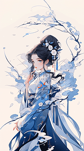 中青花瓷插画图片_古风中国风青花瓷美女