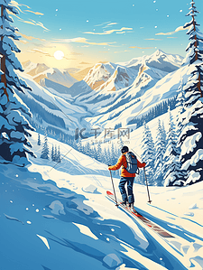 运动插画图片_极限运动滑雪人物插画3
