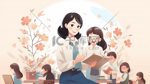 给学生们上课的老师教师节插画13