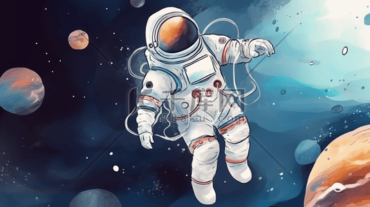 卡通人类月球日航天宇航员太空勘探插画1