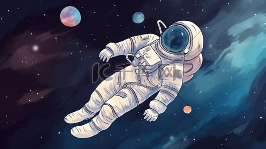 卡通人类月球日航天宇航员太空勘探插画8