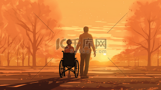 轮椅残疾人插画图片_照顾陪伴残疾人人物插画15