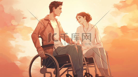 照顾陪伴残疾人人物插画19