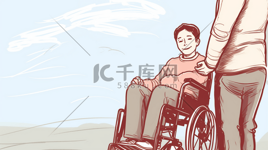 残疾人测度插画图片_照顾陪伴残疾人人物插画10