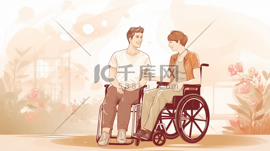 照顾陪伴残疾人人物插画14