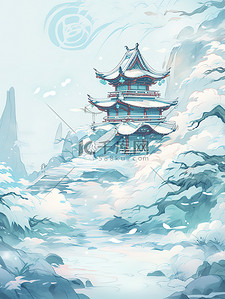 大雪冬至节气插画图片_中国风古建筑古塔节气小雪大雪冬至冬季11
