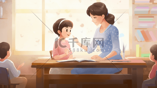 教孩子们学习的女老师教师节插画4