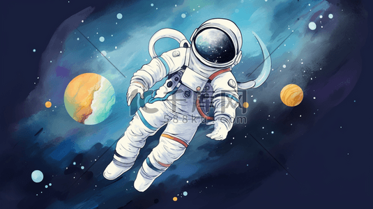 月球日插画图片_卡通人类月球日航天宇航员太空勘探插画3