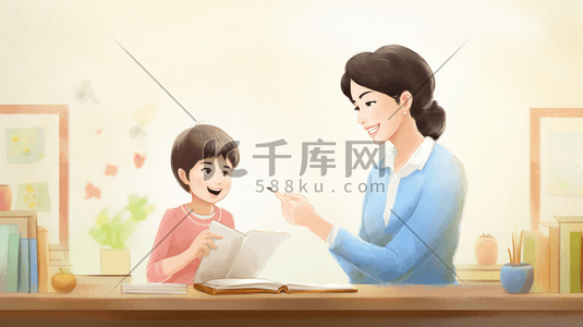 女老师卡通插画图片_教孩子们学习的女老师教师节插画17