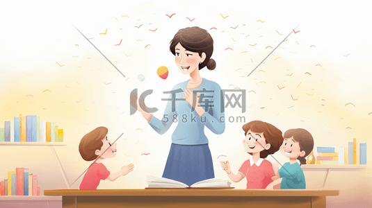 教孩子们学习的女老师教师节插画9