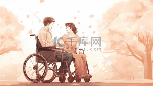 轮椅残疾人插画图片_照顾陪伴残疾人人物插画17