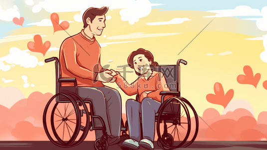 照顾陪伴残疾人人物插画1