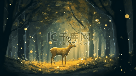 唯美梦幻森林中的麋鹿插画2