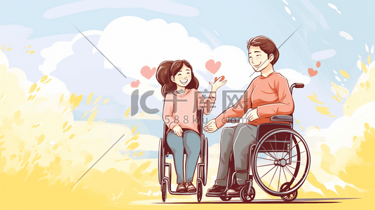 轮椅残疾人插画图片_照顾陪伴残疾人人物插画8