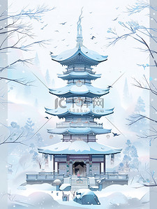 中国风古建筑古塔节气小雪大雪冬至冬季7