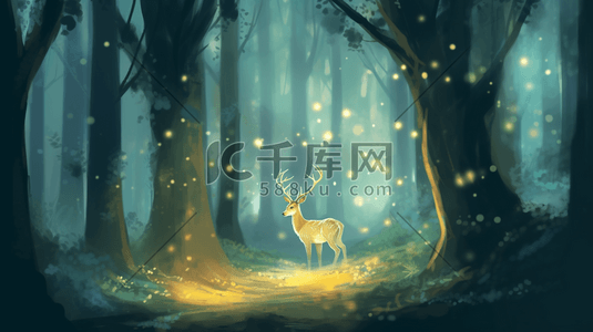 动物唯美意境插画图片_唯美梦幻森林中的麋鹿插画16