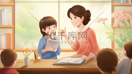 女老师卡通插画图片_教孩子们学习的女老师教师节插画7