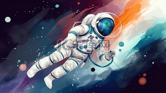 卡通人类月球日航天宇航员太空勘探插画14