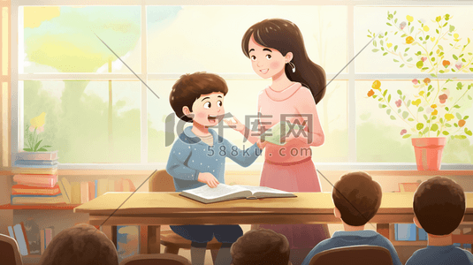 女老师卡通插画图片_教孩子们学习的女老师教师节插画2
