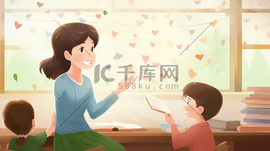 女老师卡通插画图片_教孩子们学习的女老师教师节插画8
