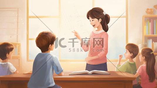 女老师卡通插画图片_教孩子们学习的女老师教师节插画12
