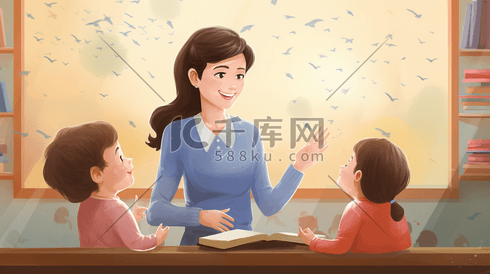 教孩子们学习的女老师教师节插画3