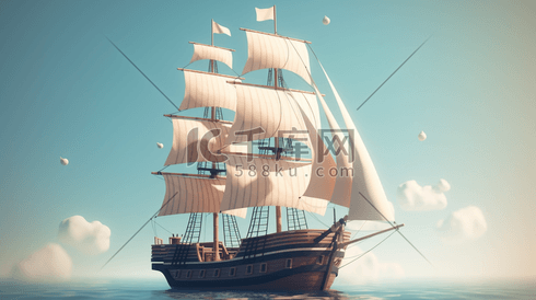 中国航海日帆船插画3