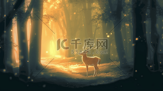 动物唯美意境插画图片_唯美梦幻森林中的麋鹿插画12