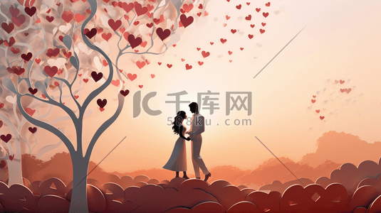 风七夕情人节插画图片_浪漫心型情侣剪纸风七夕情人节插画8