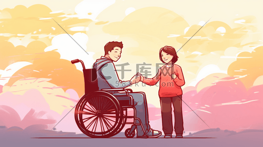 发怒的残疾人插画图片_照顾陪伴残疾人人物插画2