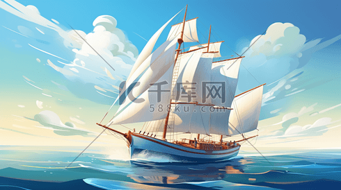 行驶在海上的卡通帆船插画7