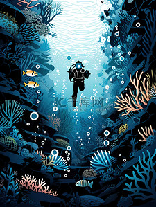 勇敢的心插画图片_一名潜水员勇敢地潜入海底2