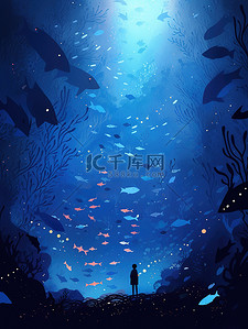 奇妙水族馆插画图片_水下星空的奇妙景象宁静的深海10