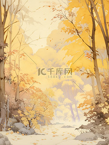 节气海报秋分插画图片_霜降节气的秋天森林小路19