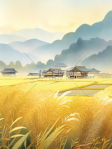 金黄色的插画图片_金黄色的稻田丰收白露节气1