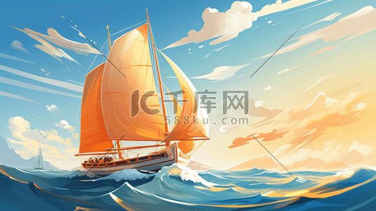 海上航行插画图片_行驶在海上的卡通帆船插画5