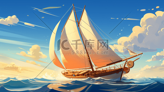 中毒的卡通插画图片_行驶在海上的卡通帆船插画6