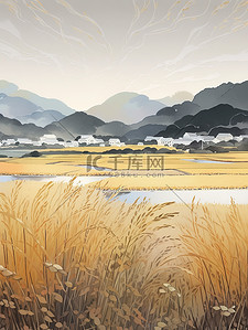 秋分丰收海报插画图片_金黄色的稻田丰收白露节气10
