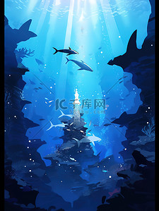 奇妙水族馆插画图片_水下星空的奇妙景象宁静的深海13