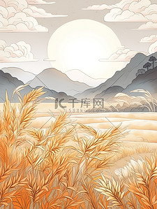 节气海报秋分插画图片_金黄色的稻田丰收白露节气7